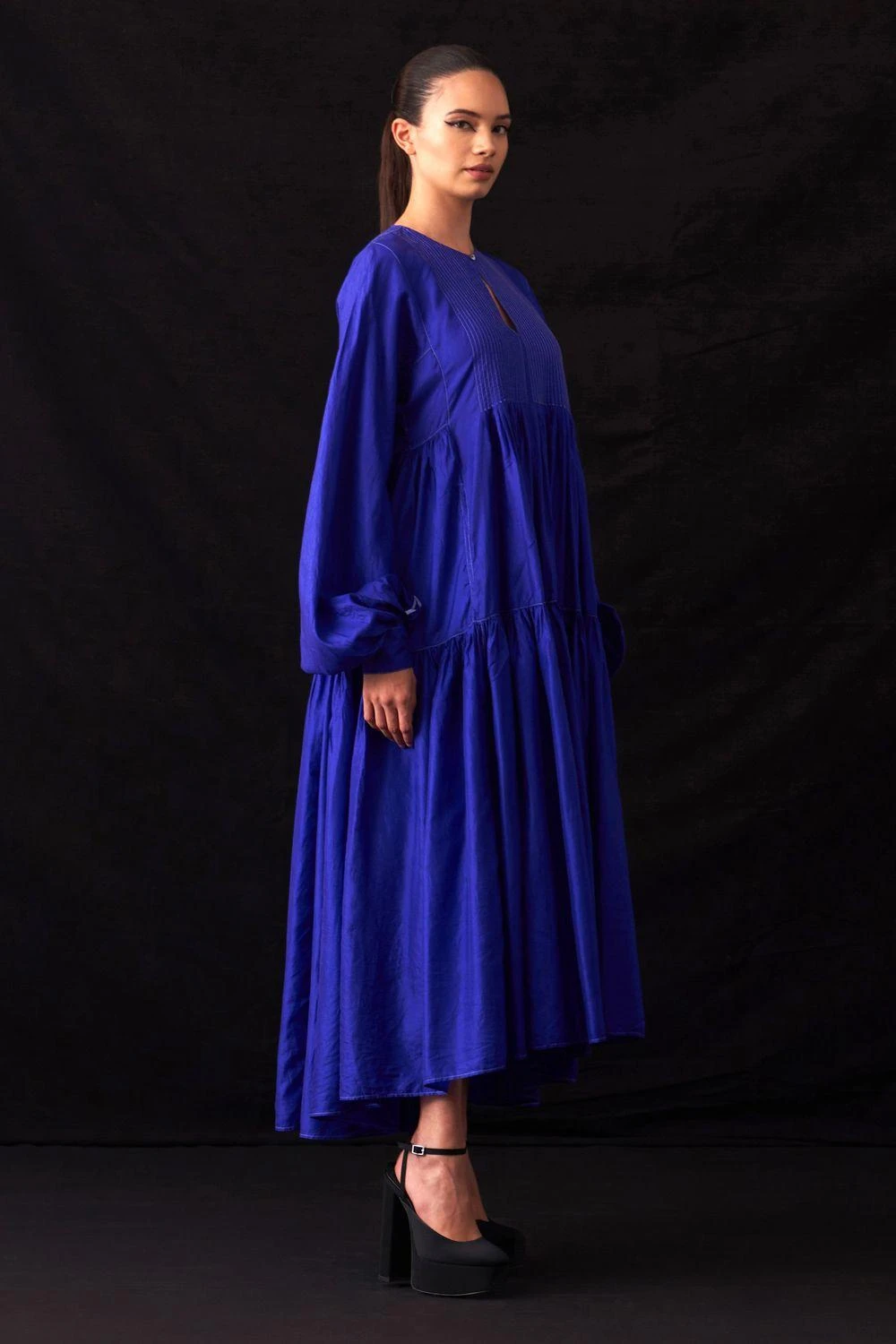 Amrich Ari Blue Handwoven Tiered Dress 4 Amrich Ari Blue Handwoven Tiered Dress - Image 2