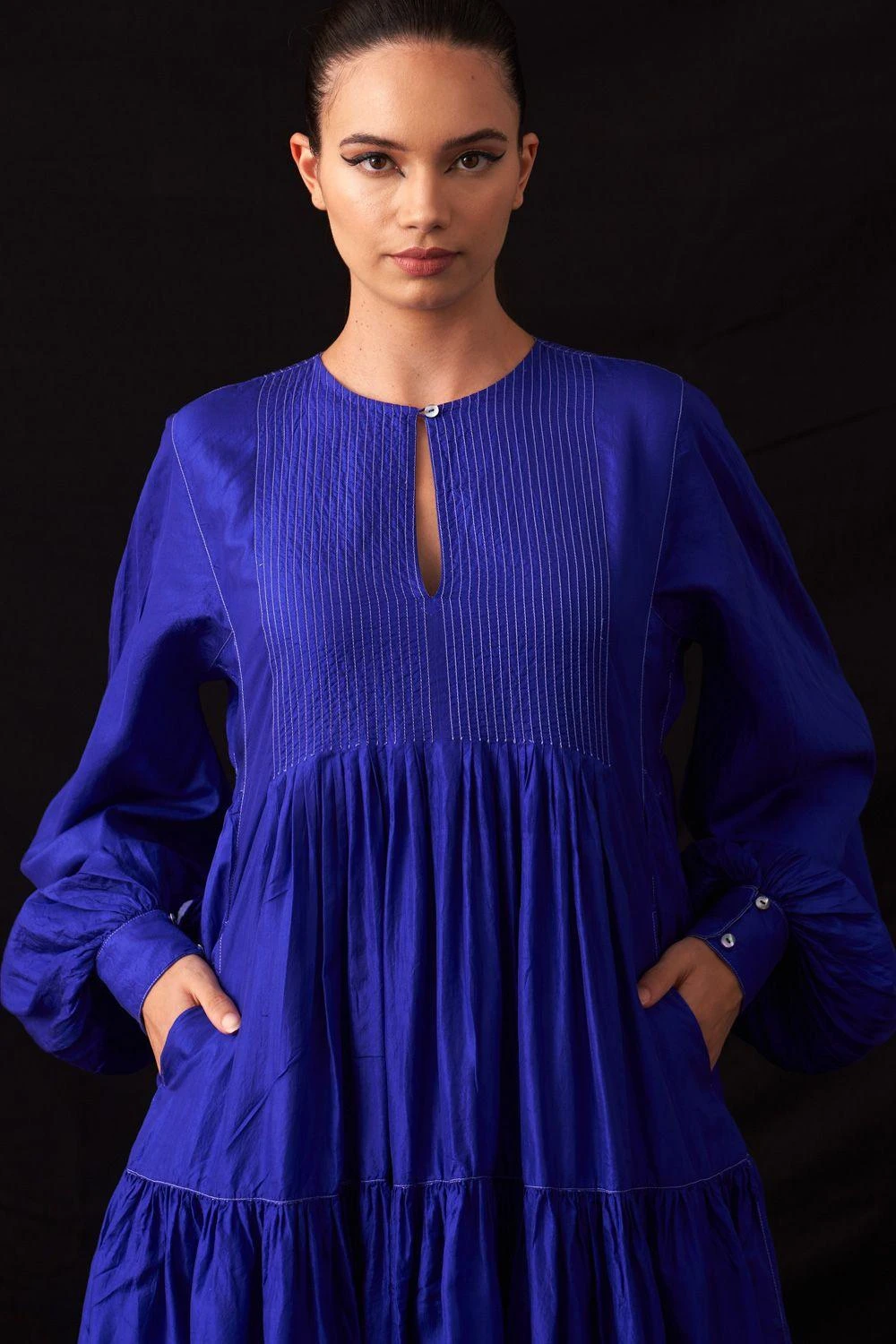 Amrich Ari Blue Handwoven Tiered Dress 5 Amrich Ari Blue Handwoven Tiered Dress - Image 3