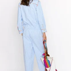 Rara Avis Sky Blue Hand Embellished Checkered Jumpsuit -Textalux Sales 25ra26 4