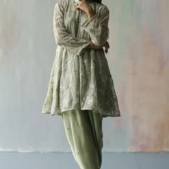 Begum Pret Mint Green Kurta Set With Dhoti Pants -Textalux Sales 266bepm17 2