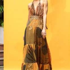 Nikita Mhaisalkar Tropical Mustard African Baroque Embroidered Dress -Textalux Sales 2710nm4 3