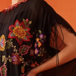 Chandrima Black Threadwork And Beadwork Kaftan -Textalux Sales 280723chz25 3