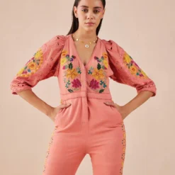 Chandrima Blush Floral Applique And Cutwork Jumpsuit -Textalux Sales 2811cha34 2