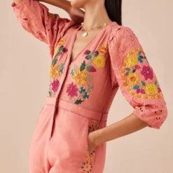 Chandrima Blush Floral Applique And Cutwork Jumpsuit -Textalux Sales 2811cha34 3