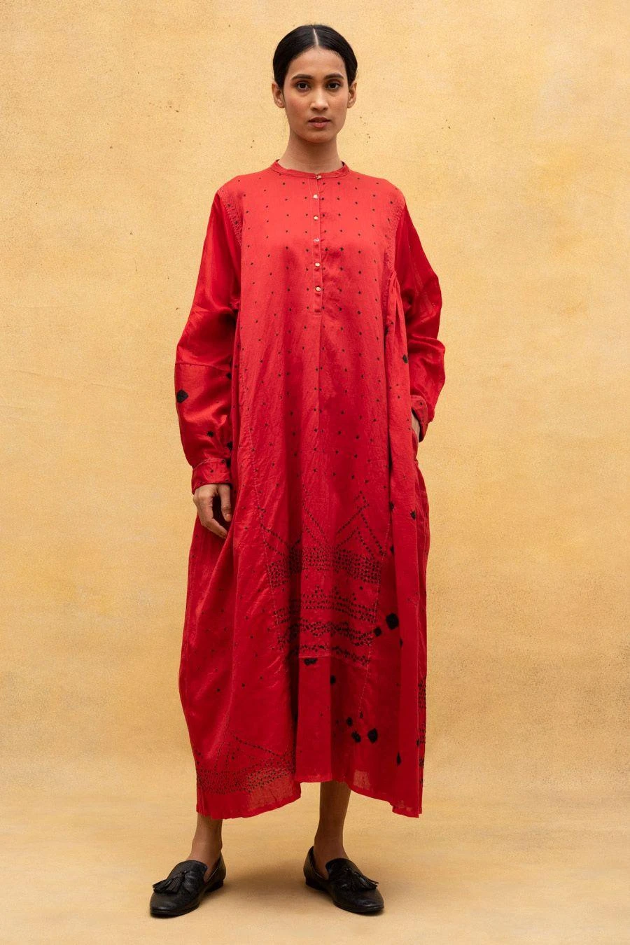 Injiri Red Hand Tie & Dye Bandhani Dress 3 Injiri Red Hand Tie & Dye Bandhani Dress