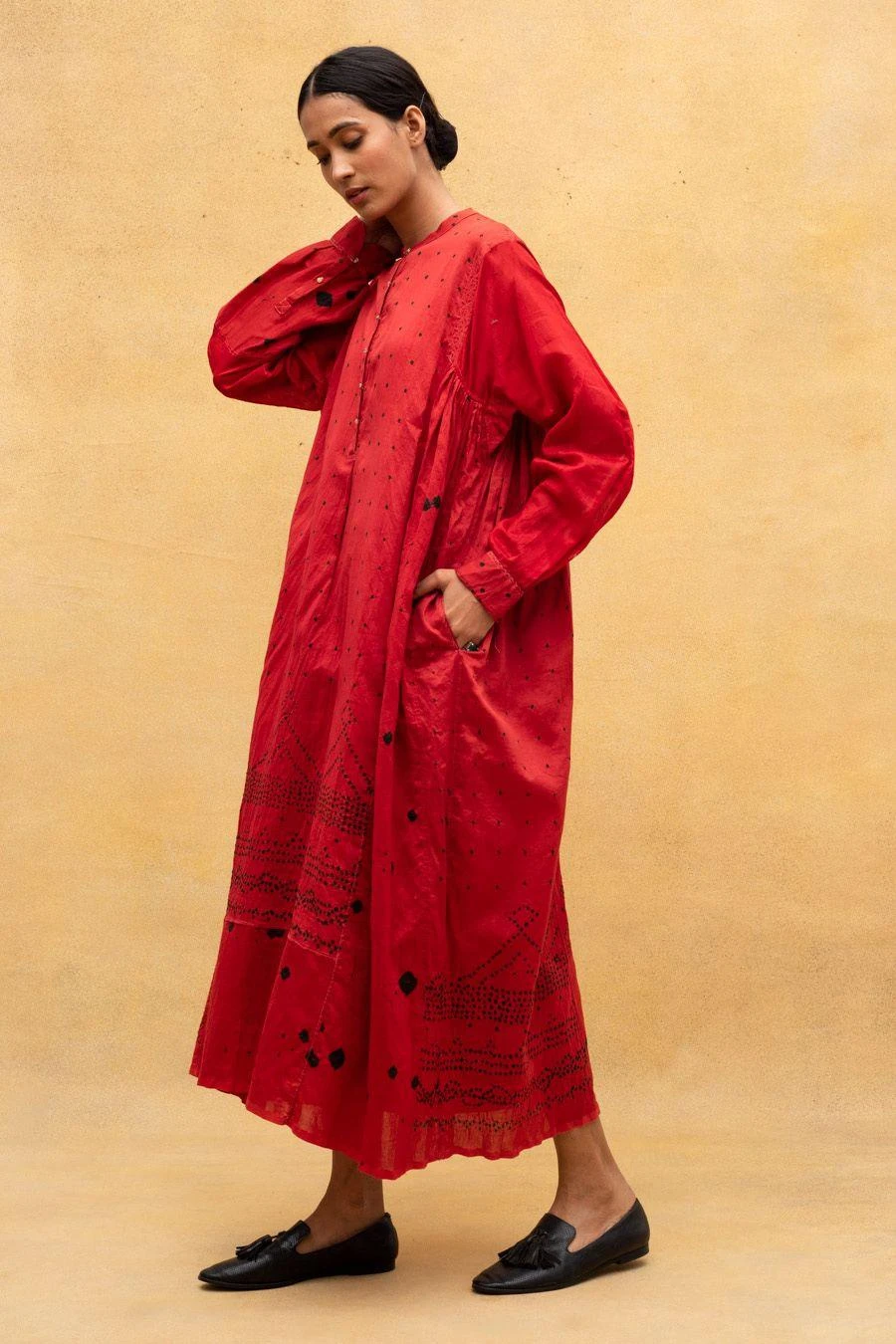 Injiri Red Hand Tie & Dye Bandhani Dress 4 Injiri Red Hand Tie & Dye Bandhani Dress - Image 2