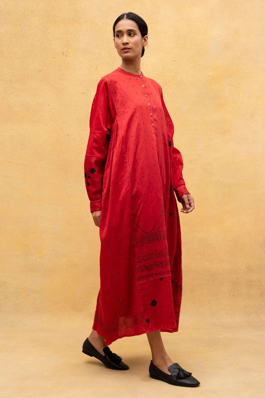 Injiri Red Hand Tie & Dye Bandhani Dress 5 Injiri Red Hand Tie & Dye Bandhani Dress - Image 3