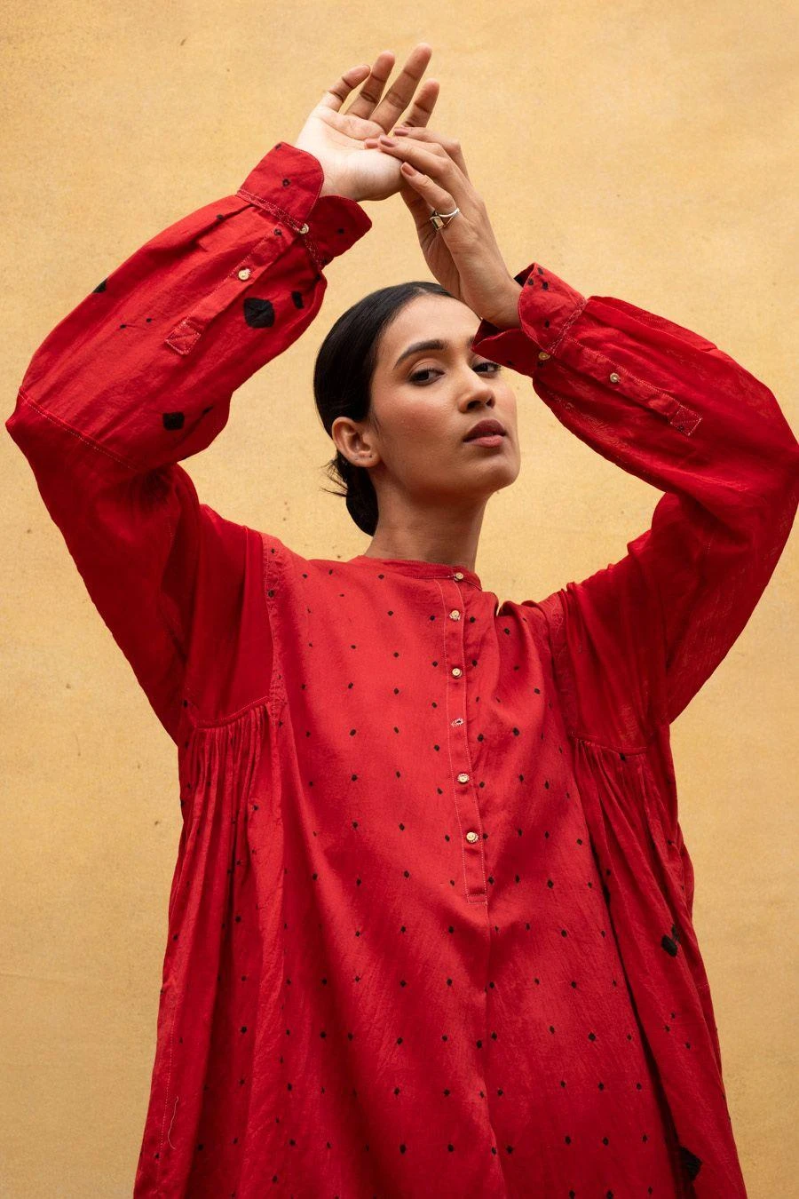 Injiri Red Hand Tie & Dye Bandhani Dress 6 Injiri Red Hand Tie & Dye Bandhani Dress - Image 4