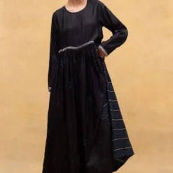 Injiri Black Geometric Ikat Embroidered Dress