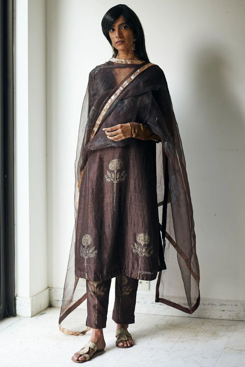 Shorshe Dark Brown Mulberry Silk Kurta Set 3 Shorshe Dark Brown Mulberry Silk Kurta Set