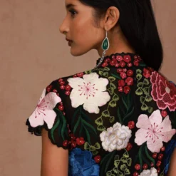 Shriya Som Black Floral Embellished Jumpsuit -Textalux Sales 2812ss24 2