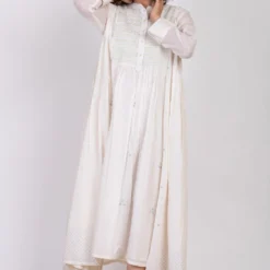 Ekadi White Hand Embroidered Block Print Dress -Textalux Sales 286ekd20 3