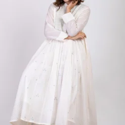 Ekadi White Hand Embroidered Block Print Dress -Textalux Sales 286ekd20 5