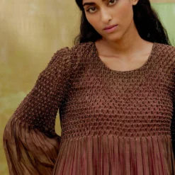 SWGT Brown Silk Chanderi Bead Dress -Textalux Sales 2909sw01 4