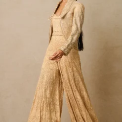 Tarun Tahiliani Beige Crystal Embellished Gilet Set -Textalux Sales 29823tt10 3