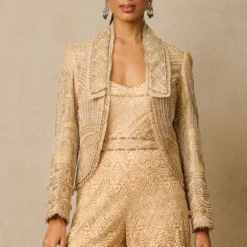 Tarun Tahiliani Beige Crystal Embellished Gilet Set -Textalux Sales 29823tt10 4