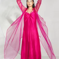 Twinkle Hanspal Fuchsia Slip Dress With Organza Shrug
