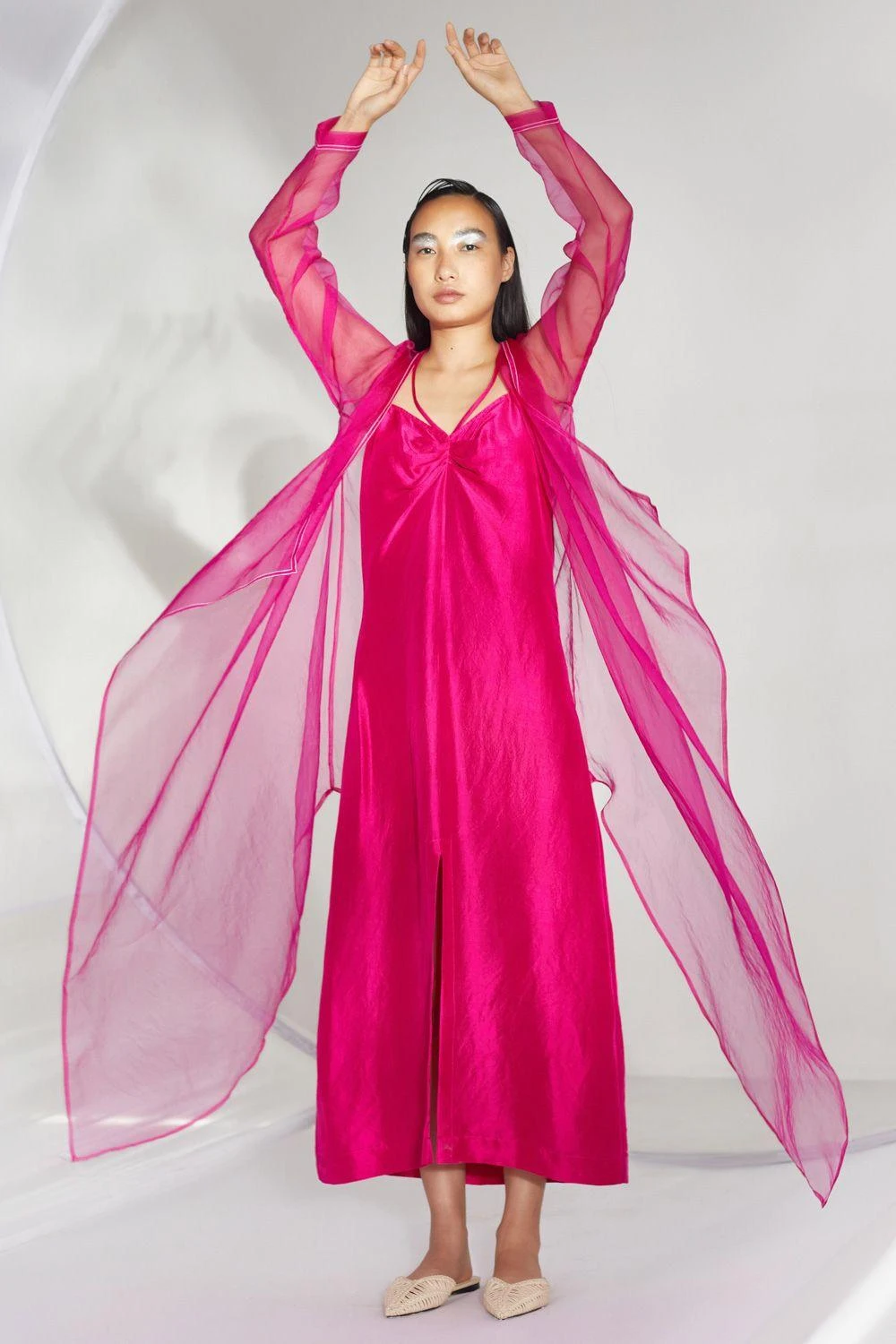 Twinkle Hanspal Fuchsia Slip Dress With Organza Shrug 3 Twinkle Hanspal Fuchsia Slip Dress With Organza Shrug