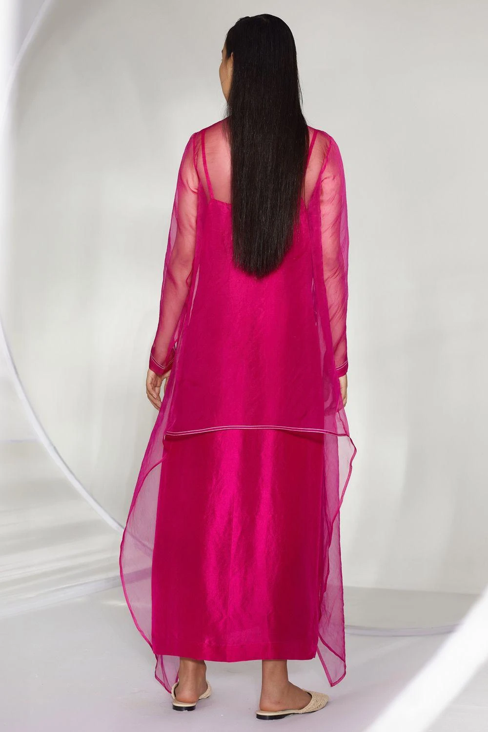 Twinkle Hanspal Fuchsia Slip Dress With Organza Shrug 4 Twinkle Hanspal Fuchsia Slip Dress With Organza Shrug - Image 2