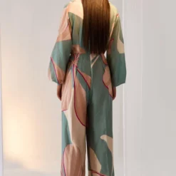 Twinkle Hanspal Iris Teal Printed Jumpsuit With Tie-up Detail -Textalux Sales 29th33 4