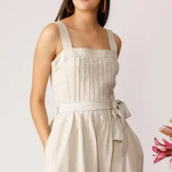 Payal Pratap Beige Linen Strappy Jumpsuit -Textalux Sales 2ss 14 beige 3