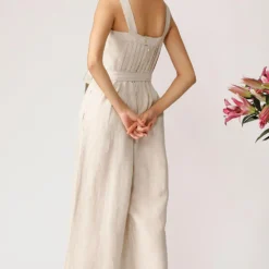 Payal Pratap Beige Linen Strappy Jumpsuit -Textalux Sales 2ss 14 beige 5
