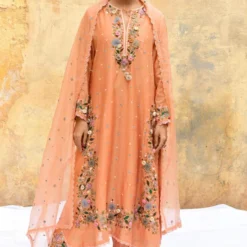 Niti Bothra Peach 3-D Floral Embellished Kurta Set