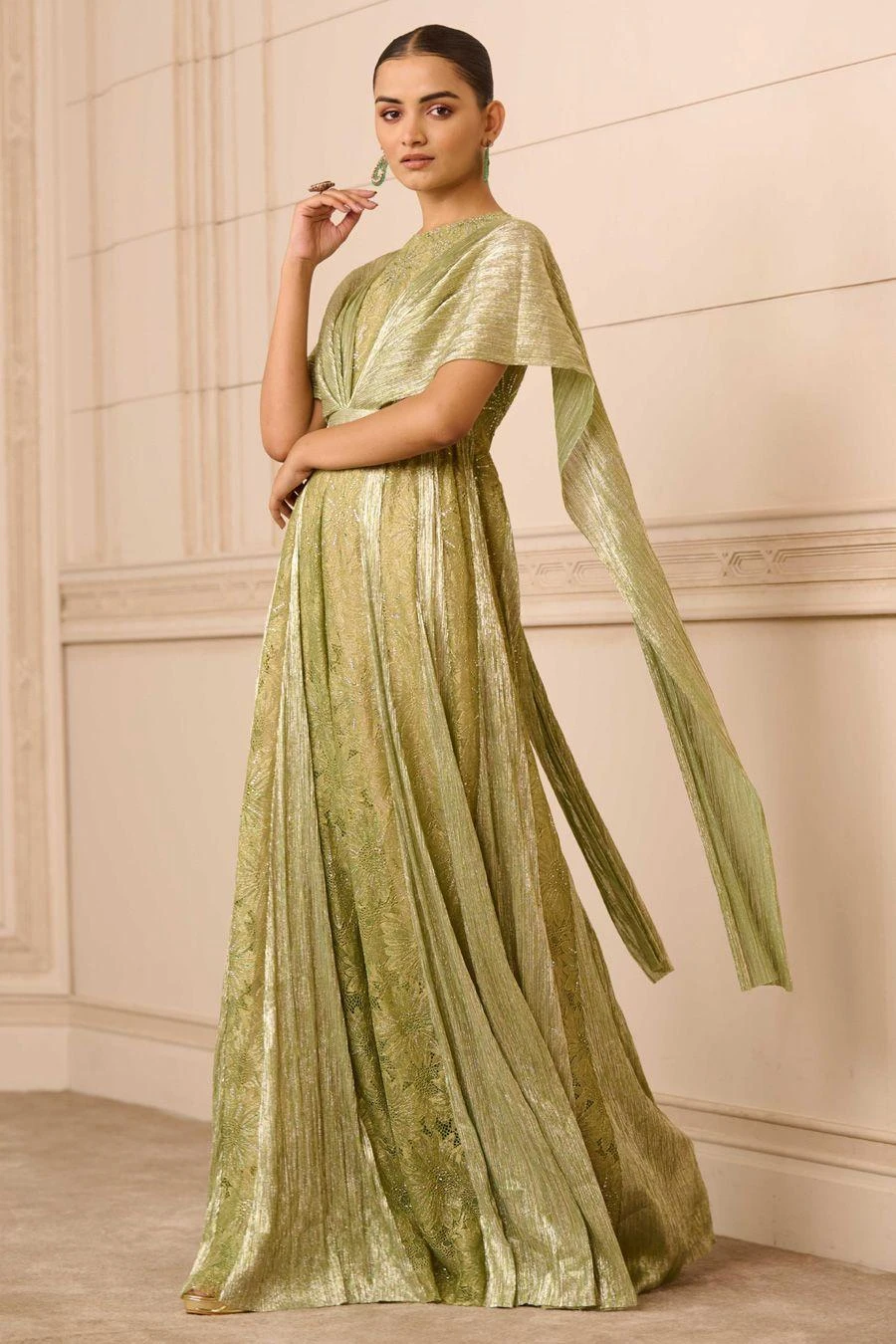 Tarun Tahiliani Sage Green Crystal Embellished Jumpsuit 4 Tarun Tahiliani Sage Green Crystal Embellished Jumpsuit - Image 2