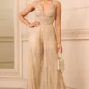 Tarun Tahiliani Champagne Gold Embellished Jumpsuit -Textalux Sales 31323tt9 1