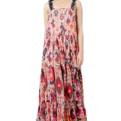 PS Pret By Payal Singhal Red Ikat Tribe Print Tiered Dress