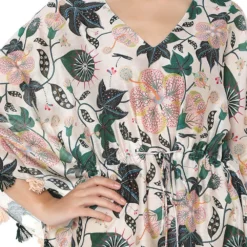 PS Pret By Payal Singhal White Silkmul Printed Kaftan With Tassels -Textalux Sales 319ps9 3