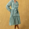 SWGT Green Gathered Dress With A Belt -Textalux Sales 33sw1 1