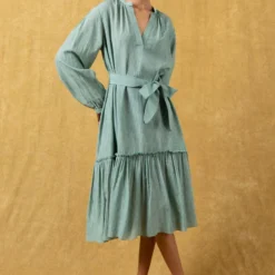 SWGT Green Gathered Dress With A Belt