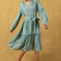 SWGT Green Gathered Dress With A Belt -Textalux Sales 33sw1 4