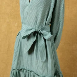 SWGT Green Gathered Dress With A Belt -Textalux Sales 33sw1 5
