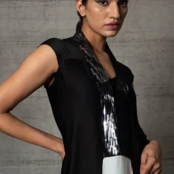 Amit Aggarwal Black & White Metallic Dress -Textalux Sales 410am13 5