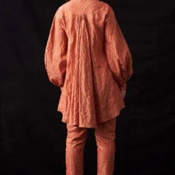 Amrich Nura Coral Red Hand-Woven Metallic Stripe Shirt -Textalux Sales 41123am37 4