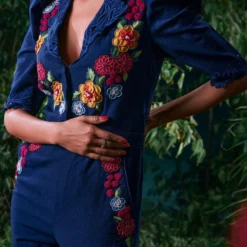 Chandrima Indigo 3-D Floral Jumpsuit -Textalux Sales 41123cm67 2
