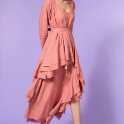 Aikeyah Pink Layered Dress With Belt -Textalux Sales 42aik16 3