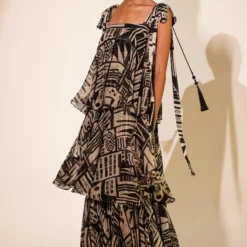 Nikita Mhaisalkar Black Abstract Printed Tiered Dress