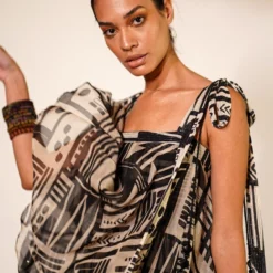 Nikita Mhaisalkar Black Abstract Printed Tiered Dress -Textalux Sales 4423nm28 4