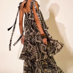 Nikita Mhaisalkar Black Abstract Printed Tiered Dress -Textalux Sales 4423nm28 6