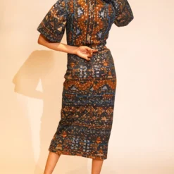 Nikita Mhaisalkar Blue Aztec Printed Dress -Textalux Sales 4423nm74 4