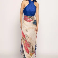 Saaksha & Kinni Blue Micro Pleated Halter Style Dress