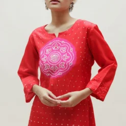 Naina Jain Red Bandhani Kurta -Textalux Sales 512nj5 4