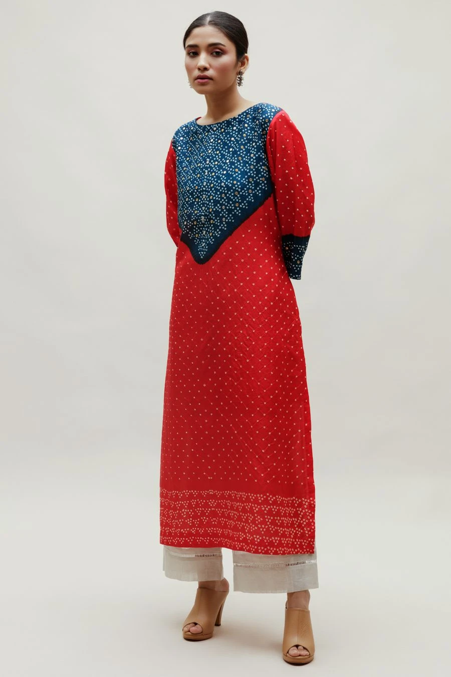 Naina Jain Red & Blue Pure Silk Bandhani Kurta 4 Naina Jain Red & Blue Pure Silk Bandhani Kurta - Image 2