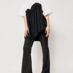 Two Point Two Black & White Asymmetrical Ruffle Top