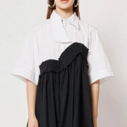 Two Point Two Black & White Asymmetrical Ruffle Top -Textalux Sales 5623ce80 3