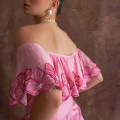 Sakshi Khetterpal Orchid-tinted Chanderi Off-shoulder Jumpsuit -Textalux Sales 6124sk45 2