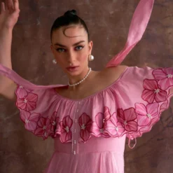 Sakshi Khetterpal Orchid-tinted Chanderi Off-shoulder Jumpsuit -Textalux Sales 6124sk45 3